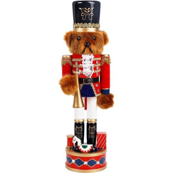 Christmas Nutcracker Figures, 14 Inch Wooden Nutcracker Bear Trumpeter Ornaments - Picture 7 of 7